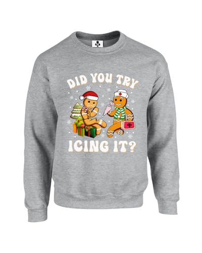 New Spirit Original Did you try icing it? gingerbread meme novelty silly christmas xmas festive santa Unisex Funny Adults Sweatshirt Jumper Heather Grey