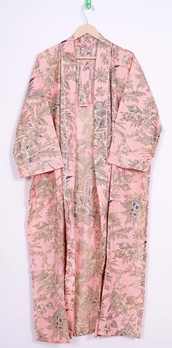 Image of Pure 100% Cotton Robe For Womens Bathrobe Dressing Gown Long sleepwear Free Size Kimono