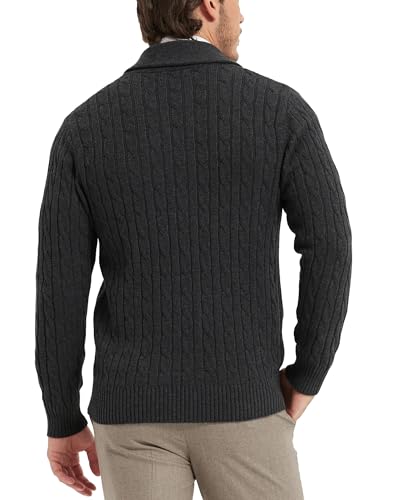 Kallspin Men's Wool Blend Cardigan Sweater Cable Knit Shawl Collar Cardigan Button Down Classic Knitwear3