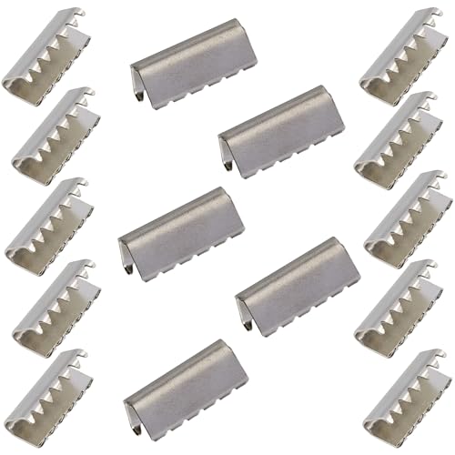 AERZETIX - C59076 - Juego de 15 puntas extremos de correa con garras para engarzado 15x6mm - clip pinza para bandolera tirantes cinturón - color plata - en metal