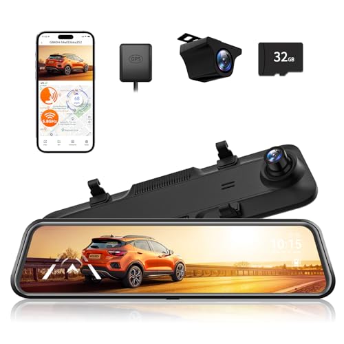 WOLFBOX 12'' G840H 2.5K Dashcam Rétroviseur avec ADAS et BSD, 5.8GHz WiFi Rétroviseur Caméra de Recul, Commande Vocale, Moniteur de Stationnement, Carte 32GB, GPS, Enregistrement en Boucle