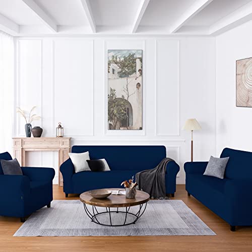 Molasofa Stretch Loveseat Cover For 2 Cushion Couch, 1-Piece Sofa Slipcover Furniture Protector Couch Soft With Elastic Bottom For Kids, Dogs And Cats (Medium, Silk Navy Blue) #TOP6