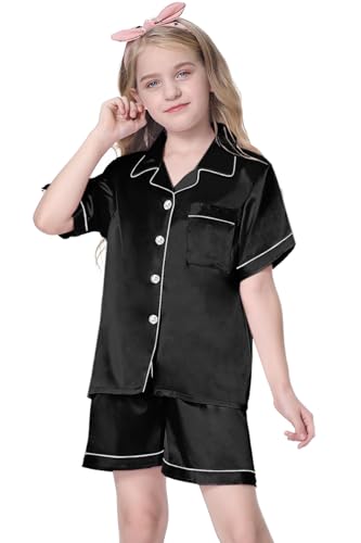 Image of Girls & Womens Satin Pajamas Set, Silk Button-Down Sleepwear 2 Piece Nightwear, 3 Years - Women XXL