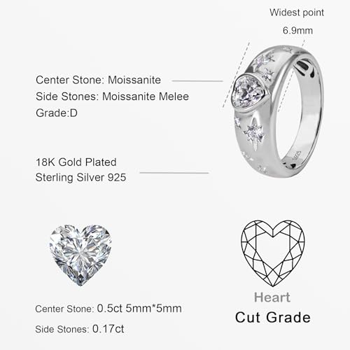 Heart-Shaped Certified D-Grade Moissanite Ring for Women, Celestial Shooting Star Design, 925 Sterling Silver with 18K White Gold Plating, Statement Gift for Anniversary or Birthday4
