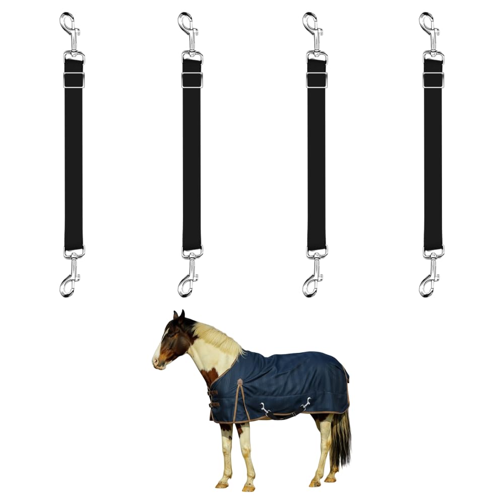 Horse Blanket Leg Straps, 4Pcs 22.8Inch-51.9Inch Adjustable Horse Blanket Elastic Strap with 360° Rotatable Buckle for Winter Horses Supplies