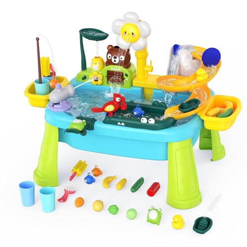 Water Table for Toddlers 1-3, Outdoor Toys for Kids Ages 4-8 with Pump, Kitchen Play Sink with...