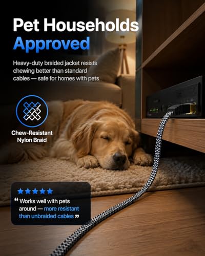 Image of Cat 7 Ethernet Cable 10 ft, Flat Design Nylon Braided Cat7 Internet Cable with RJ45 Connectors for PC Laptop Modem Router Cable Ethernet