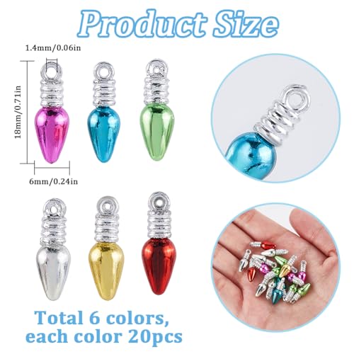 SUNNYCLUE 1 Box 120Pcs 6 Colors Mini Christmas Light Bulb Charms Bulbs Beads Bulk Red Green Plastic Holiday Xmas Tree Charm for Jewellery Making Charms Necklace Earrings DIY Crafts DIY Crafts Ornament - Image 2