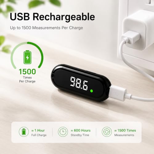 Forehead Thermometer for Adults and Kids, Rechargeable Digital Thermometer with LCD Display, Non Contact Infrared Thermometer with Fever Alert and Fast Reading for Home and Travel (Black)