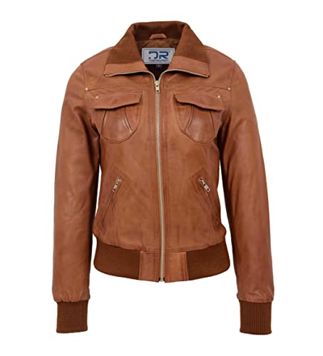 Divergent Retail DR514 Blouson aviateur classique en cuir pour femme Marron clair, peau, 42