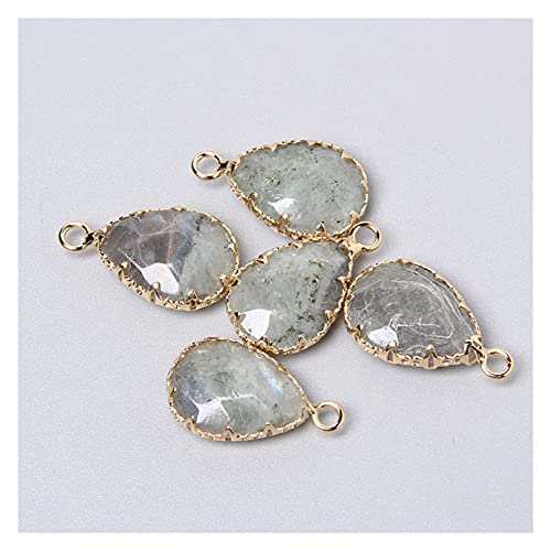 FENGANS Charms anhänger 5 stücke 22x13mm Natürliche Amethysts Labradorit Rose Rosa Quarz Stein Anhänger Charme for Halskette Ohrring Schmuck Cover