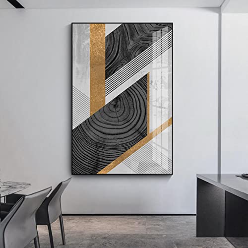 Lienzo de salón moderno con líneas abstractas doradas y negras 2