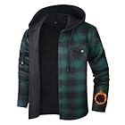 Boyzn Men's Plaid Winter Jacket Outdoor Recreation Fleece Shacket Hiking Hooded Button Down with Pockets Green-Q8-3XL