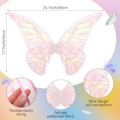 Sratte 4 Pcs Fairy Wings Girls Floral Crown Wand Ears Costume Pink #TOP13