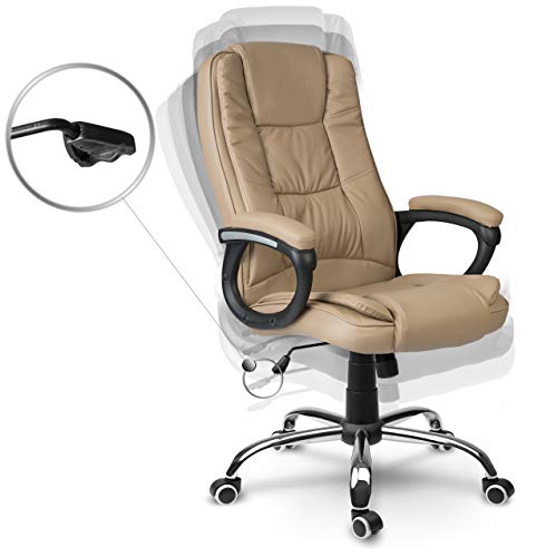 Chaise de bureau pivotante Porto similicuir beige fauteuil de travail réglable - 8