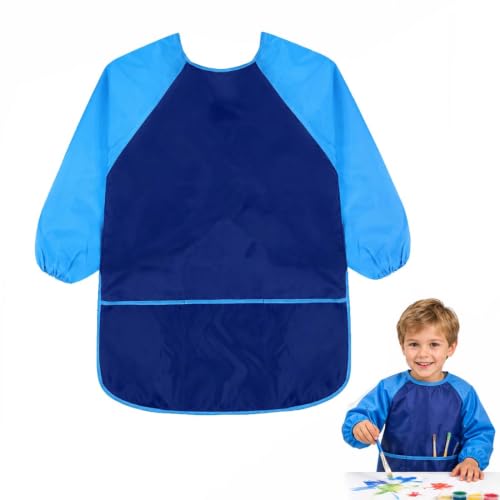 LKJAUOZ Delantal Infantil Impermeable Para Niños Y Niñas, Azul, Bata De Mangas Largas, Para Escuela, Pintura, Manualidades Y Cocina   Talla M (5 8 Años)