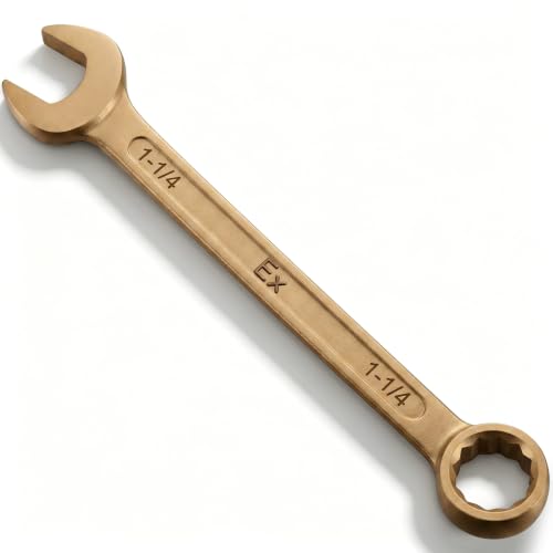 Hicarer 1-1/4" Non-sparking Combination Wrench Non-magnetic Wrench 335 mm Length Aluminum Bronze Combination Spanner for Flammable and Explosive Environment Technician Electrician Die-forged