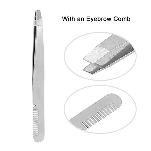 Stainless Steel Eyebrow Tweezer with Comb, 1Pc Face Hair Removal Tweezers Eyebrow Makeup Beauty Tool Portable Eyebrow Beard Grooming Trimmer Beauty Tool