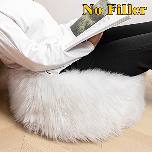 Pouf Ottomano In Pelliccia, Copri Poggiapiedi, Copri Pouf In Finta Pelliccia, 50 X 30 Cm, Con Seduta Rotonda Da Pavimento, Poggiapiedi Per Soggiorno, Camera Da Letto, Colore: Bianco - 3