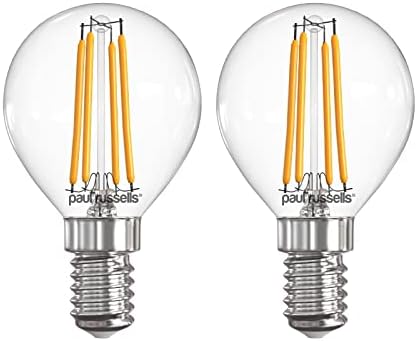 paul russells LED Filament Golf Ball Light Small Edison Screw E27, 40w Equivalent G45 Bulb, BC 4W 470LM Mini Globe 2700K Warm White Lamps, Chandelier Energy Saving Lightbulbs, Pack of 2