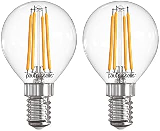 paul russells LED Filament Golf Ball Light Small Edison Screw E27, 40w Equivalent G45 Bulb, BC 4W 470LM Mini Globe 2700K Warm White Lamps, Chandelier Energy Saving Lightbulbs, Pack of 2