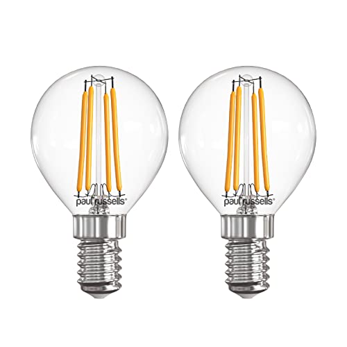 Paul russells LED Filament Golf Ball Light Small Edison Screw E14, 40w Equivalent G45 Bulb, SES 4.5W 470LM Mini Globe 2700K Warm White Lamps, Chandelier Energy Saving Non-Dimmable Lightbulbs, 2 Pack