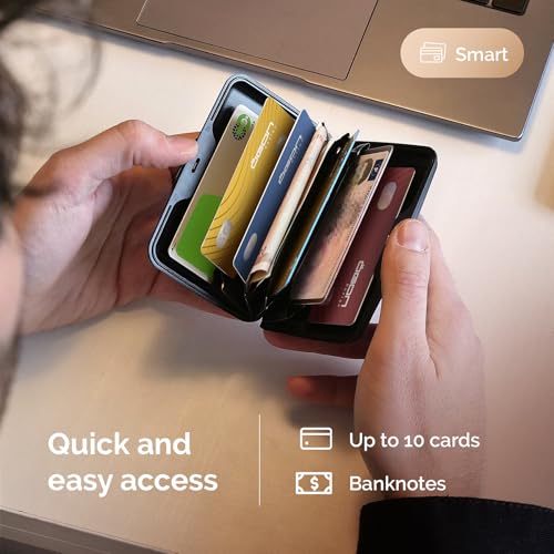 Image of OGON -DESIGNS- Aluminum card holder, RFID protection against fraud and demagnetization, compact wallet, Smart Case STOCKHOLM model (Aluminum Rose Gold, Extra-secure lock)