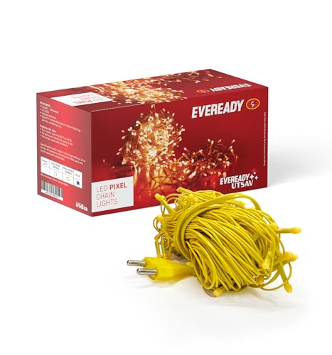 Image of Eveready UTSAV, 15 Meter LED Pixel Chain Lights, 72 LEDs, BIS Approved, Decoration Lighting for Diwali, Christmas, Weddings, Homes & More, Warm White, Pack of 1
