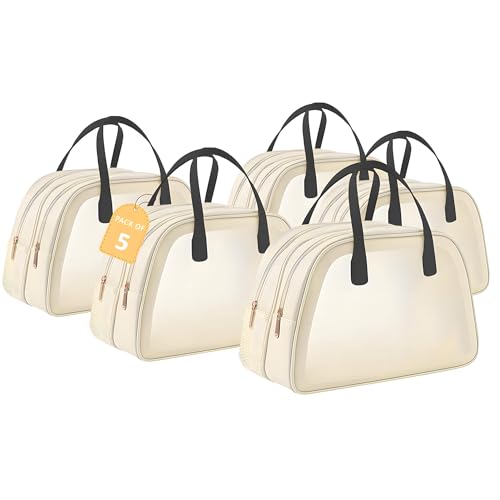 Image of Kuber Industries Pack of 5 Waterproof Skincare /Cosmetic Bag for Women | Space-Saving Makeup & Travel Toiletry Pouch | Aesthetic Vanity Kit & Wash Bag for Girls | YJ-20-BG | Transparent - Beige