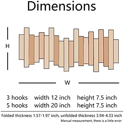Desainoph® Wooden Coat Rack Wall Mounted Sticks Multi Rack Solid Handmade Natural Walnut Wood Artwork with 5 Flip-Down Unique Modern Hooks for Coats Bag Hat Umbrella