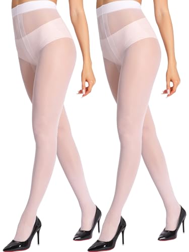 Image of HONENNA Sheer Tights for Women 2 Pairs Ultra Thin Reinforced T Crotch Control Top Pantyhose Stockings