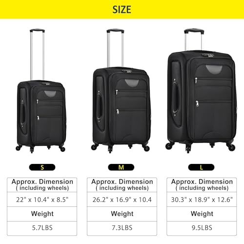 Lightweight Expandable 3 Piece Luggage Set with Spinner Wheels, TSA Lock, Organized Interior, Black Travel Suitcase Set2