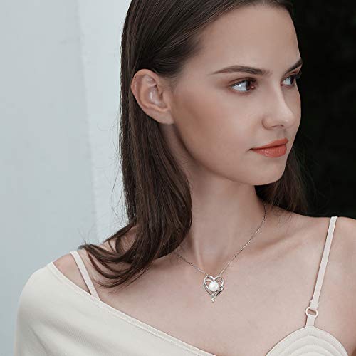 June Birthstone Fancime Pearl Necklace 925 Sterling Silver Double Heart Pearl Necklace With Genuine Quality 9-10Mm Freshwater Cultured Pearls Bridal Wedding Pearl Jewelry For Women #TOP1