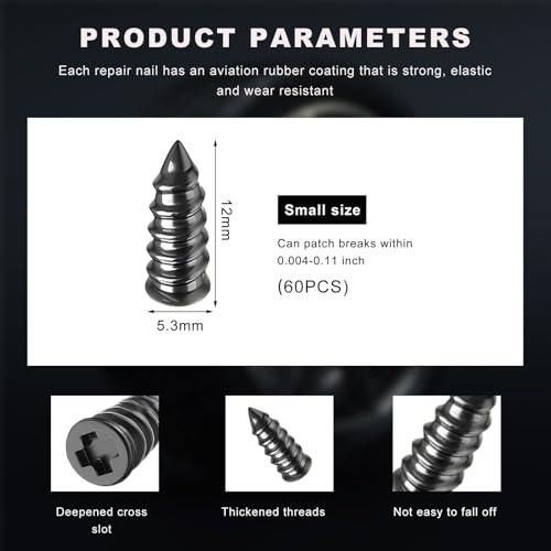 Image of Ohleats 60 PCS Tire Repair Rubber Nail, Self-Service Vacuum Tire Repair Nail Kit, Tire Quick Puncture Repair Tools for Automotive Truck Tractor, Universal Car Accessories (Small)