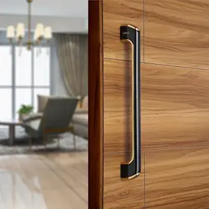 LAPO LDH Door Handles for Main Door | Main Door Handle | Wooden & Glass Door Handle | Door Handle (12 inches, Pack of 1, Black | Gold Finish)