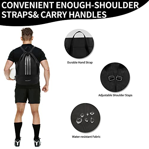 Eulant Soccer Bag, Drawstring Bags For Soccer Baskestball Volleyball Football Handball Yoga Gym, Waterproof Foldable Mesh Sports Backpack With Shoes & Ball Holder Compartment For Youth Adults, Black #TOP3
