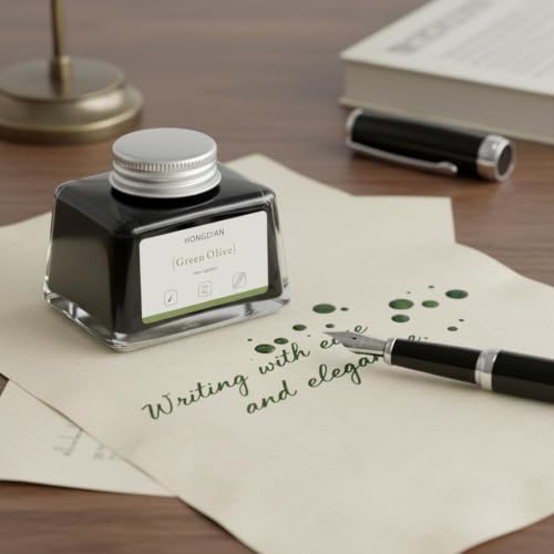 Image of HONGDIAN, Ink Bottle - Non Carbon | Green Olive | 60ml Premium Writing Ink.