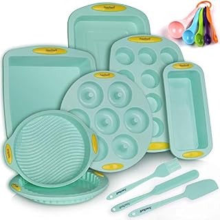 10in1 Nonstick Silicone Baking Cake Pan Tin Tray Sheet Mould Set for Oven, BPA Free Heat Resistant Bakeware Supplies Mold Tools Kit for Pancake Crepe Pizza Cupcake Bread Loaf Muffin Donut Pie Utensil