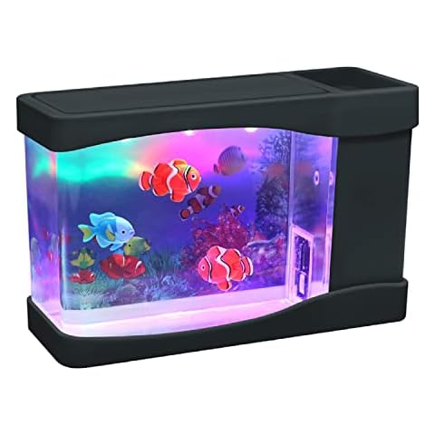Lightahead® Artificial Mini Aquarium A Sensory Multi Colored LED Swimming Fish Tank with Bubbles Cover