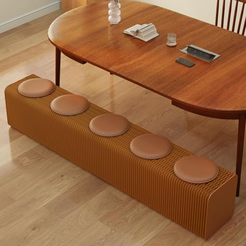 Image of Flexible Kraft Paper Folding Bench with 5 Cushion, 98 inch Retractable Honeycomb Ottoman, Collapsible Portable Seating for Entryway, Space-Saving Vanity Stool, 660 lbs Modern Sustainable Furniture (Brown)