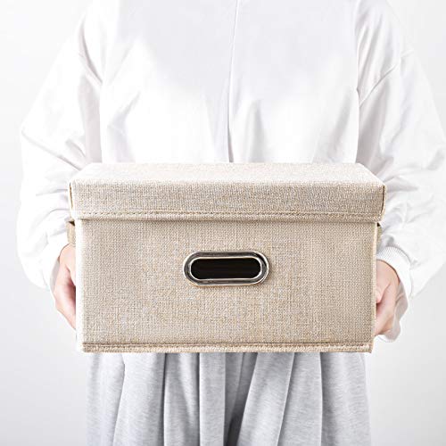 Hongkerne Linen Fabric Storage Bin With Lid[1-Pack] Foldable Storage Box Organizer Storage Basket With Lid Closet Storage Bins For Clothes Storage Containers For Bedroom Office Home (Cream, Small) #TOP4