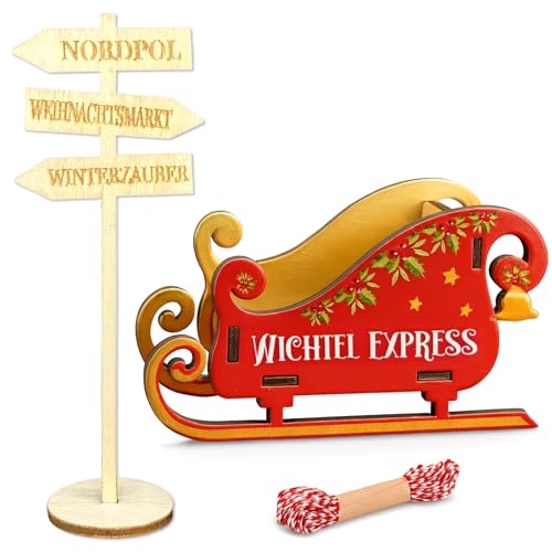 Wichtel Zubehör Weihnachten Set – Holzschlitten „Wichtel...