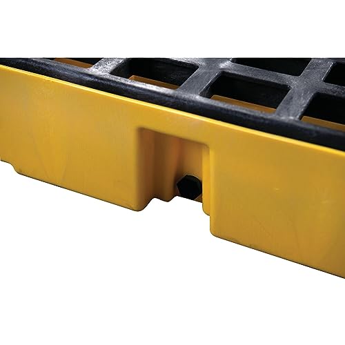 Eagle 6 Drum Spill Platform with Drain and Forklift Pockets, 78.25"x51.5"x6.5", 88 Gallon Sump, 10,000 lbs. Load Capacity Containment Tray, Made in USA, Yellow, 1686D