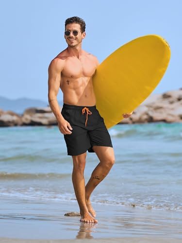 TACVASEN Swimming Shorts Men for Summer Vacation Quick Dry Swimsuit Men with Elastic Waistband and Pockets Fashion Beachwear Black — view 2