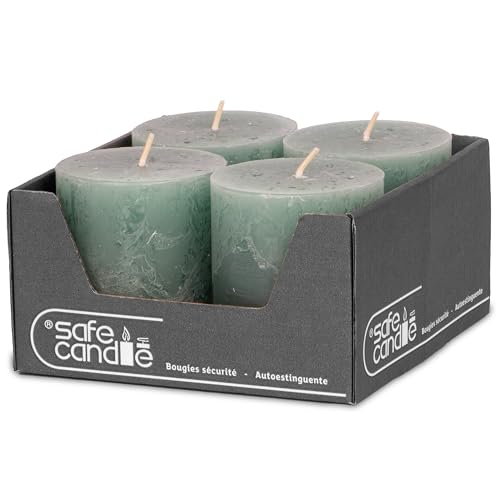 DecoLite Stumpenkerzen Rustic 4er Set 80x70 mm | Selbstverlöschend...