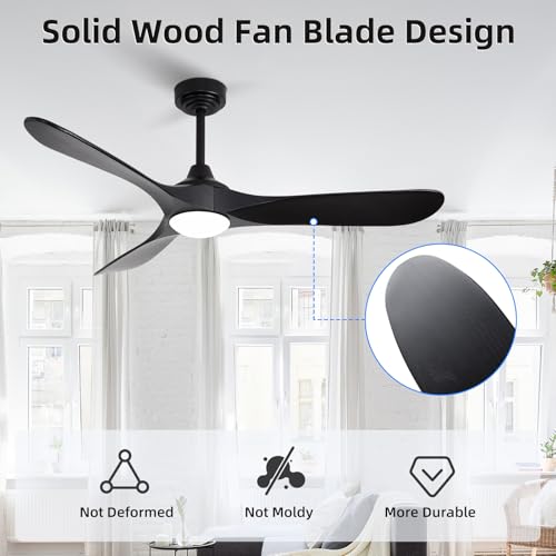 Homlit 52” Outdoor Ceiling Fan with Light and Remote via WiFi Alexa, 3 Black Solid Wood Blade, Noiseless Reversible Dc Motor, Smart Outdoor Wood Ceiling Fan for Farmhouse Patios, Black by Homlit - Image 8