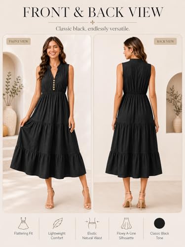 Image of BROVAVE Womens 2026 Summer Sleeveless Shirt Dress Collar Striped V Neck Casual Midi Dresses