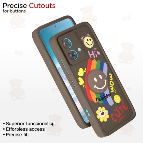 Image of Pikkme Back Cover for Motorola Moto Edge 40 Neo 5G | Soft Silicone| Cute Rainbow Smile & 3D Cartoon Flower Design | Shockproof Raised Camera Protection Bumper Case (Brown)
