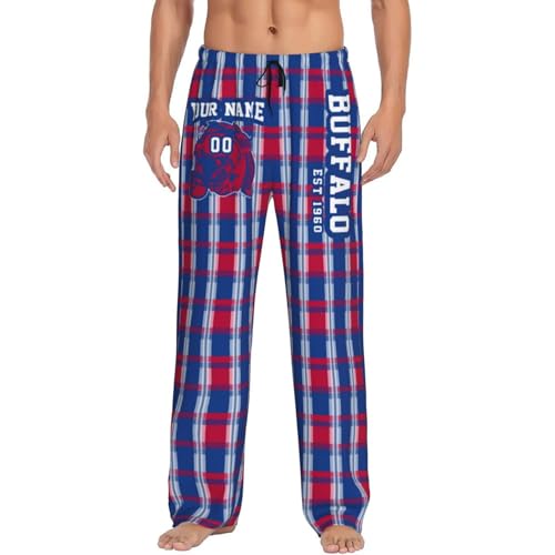 Men's Plaid Pajama Pants Custom Name Number Comfy Drawstring Pajama Lounge Sleep Pants with Pockets