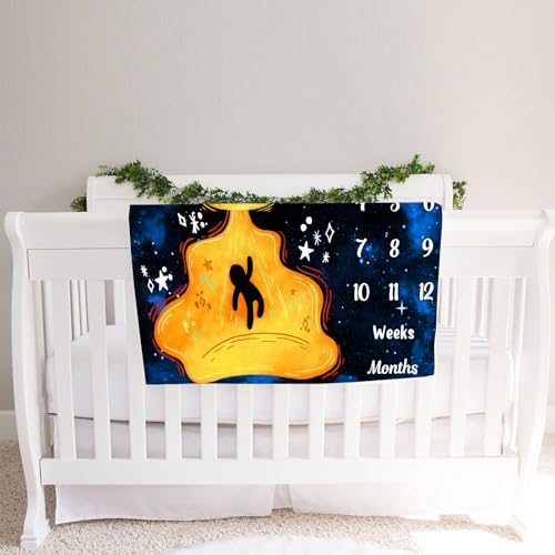 Image of UFO Baby Monthly Milestone Blanket, 48x48in Soft Flannel, Alien Round Spaceship, Newborn Mom Gifts, Baby Shower Age Growth Tracker with Bonus Maker (White Blue, 48x48in)